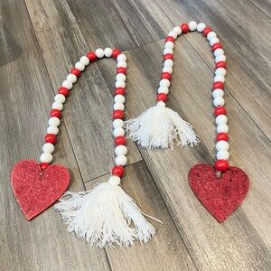 2 Red and White Valentines Day Wood Bead Garlands